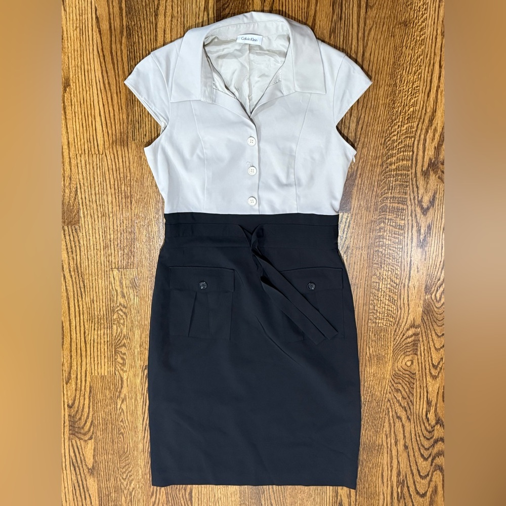 Calvin Klein Black and Tan Colorblock Dress